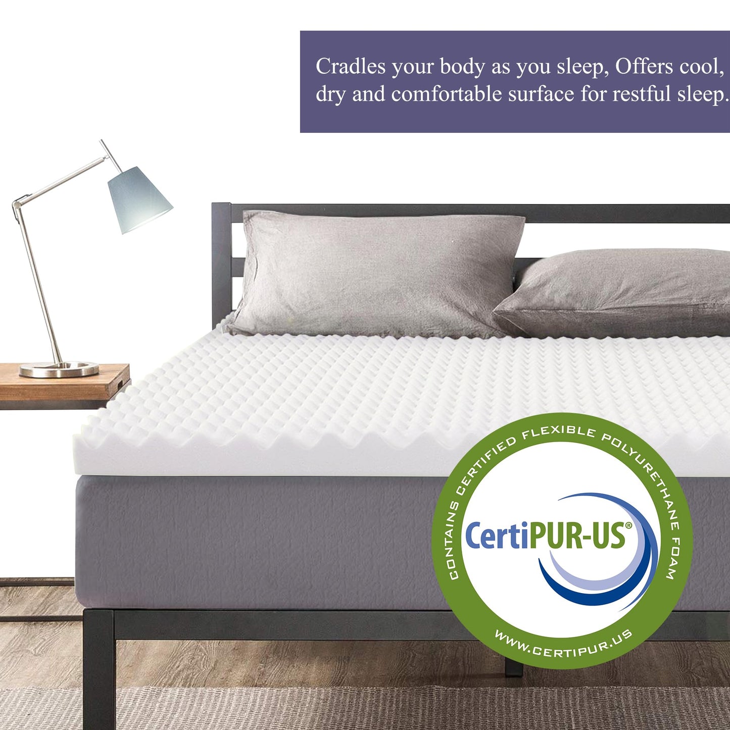 Zayton, 3-Inch Convoluted High Density Foam Mattress Topper, CertiPUR-US Certified for Superior Comfort and Support, Full, White