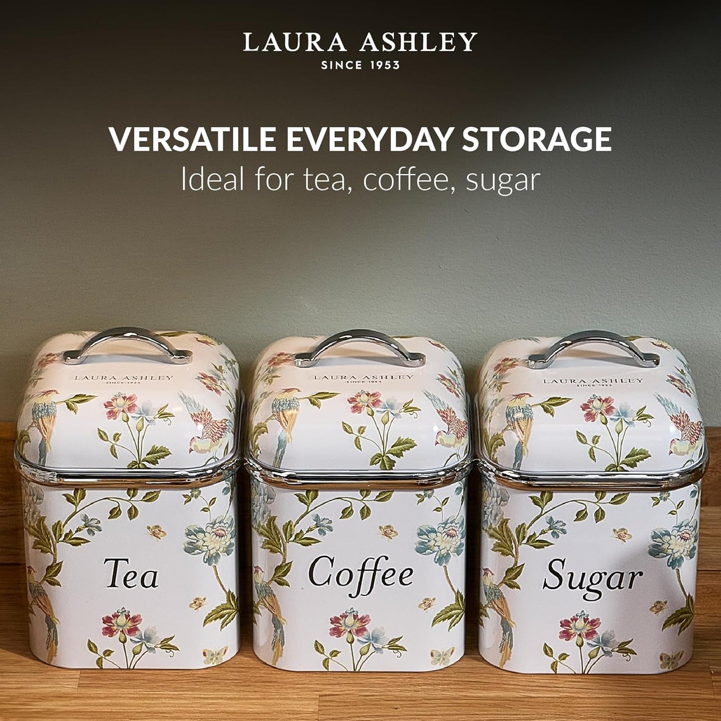 Laura Ashley Canister Set - Elegant 3-Piece VQ Design in Elveden White