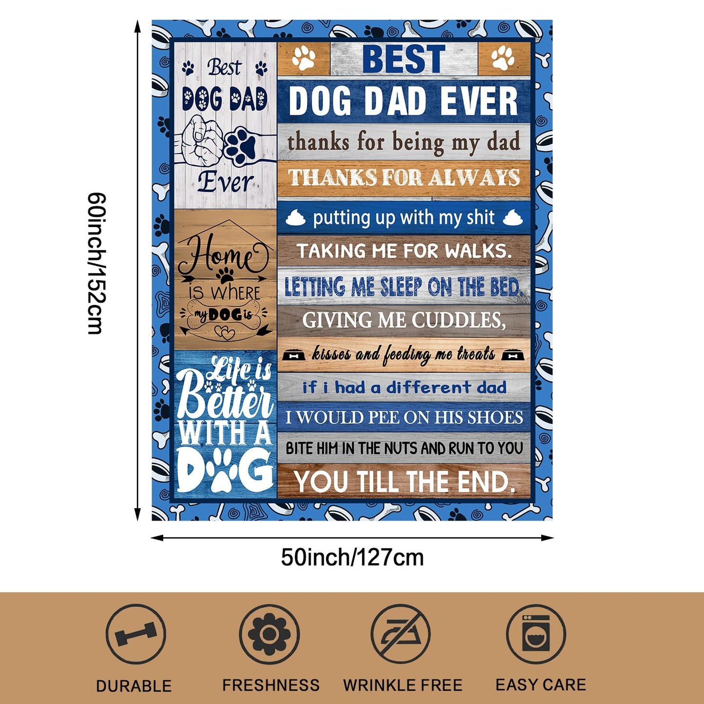 LONQELI Dog Dad Gifts for Men, Dog Dad Gifts Blanket 60"x50", for Dog Lovers Men, Dog Lover Gifts for Men, Best Dog Dad Gifts, Gifts for Dog Dad Birthday, Dog Owner Gifts for Men