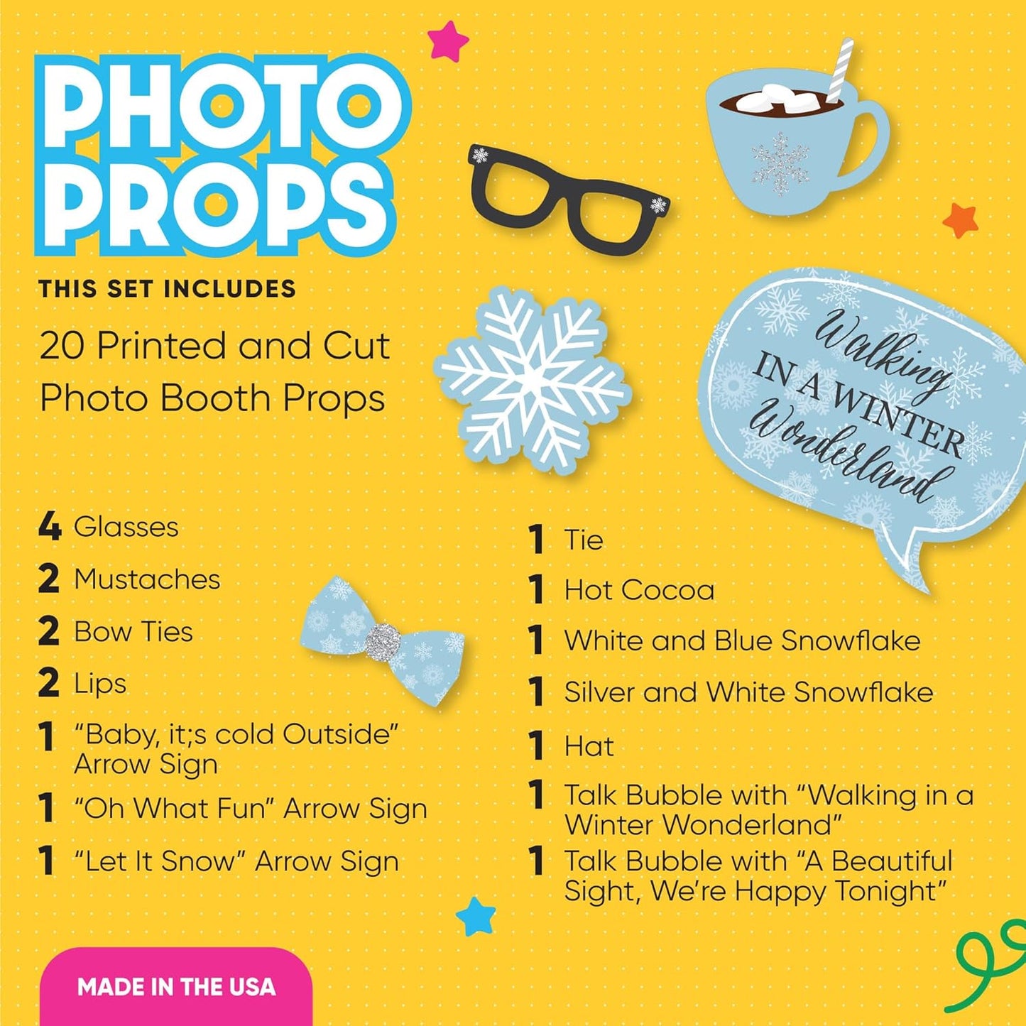 Winter Wonderland Photo Props Kit - 20 Snowflake Decorations for Holiday Parties & Weddings