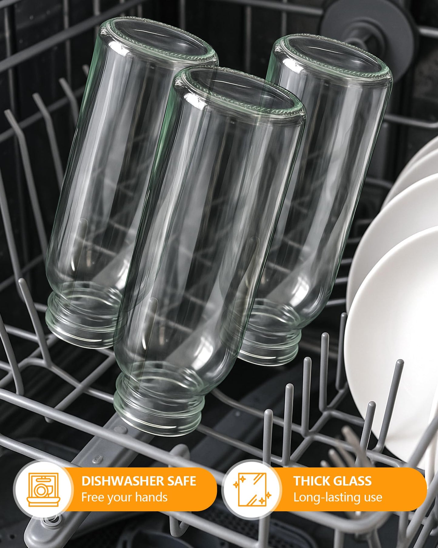 Zukro Glass Water Bottles with Lids 10.5 oz, 8 Pack Clear Reusable Glass Small Juice Bottles With Stainless Steel Cap for Juicing, Milk, Ginger Shot, BPA-Free Leak Proof 300ml Drinking Container Jar