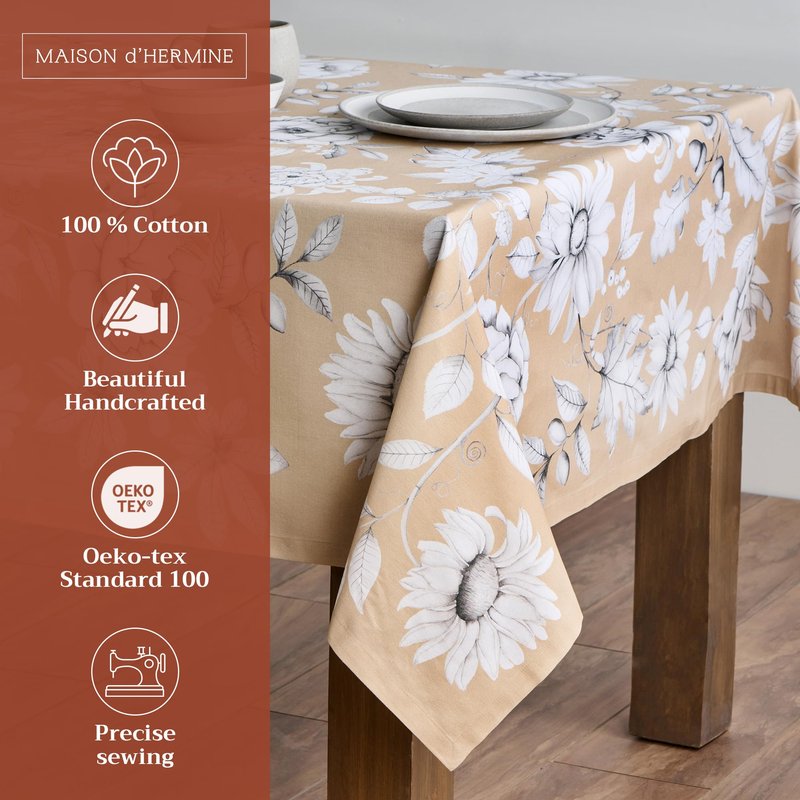 Maison d' Hermine Table Cloth Rectangle Table 100% Cotton 60 x 108 Inches Fall Tablecloth Reusable Everyday Use for Thanksgiving Christmas Decorations Dining Farmhouse Party (Pretty Autumn)