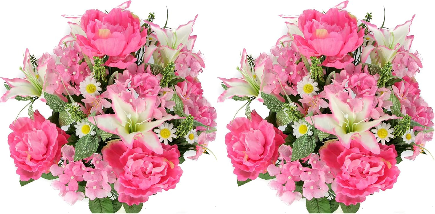 24-Stem Artificial Flower Arrangement - Mixed Roses & Carnations for Indoor/Outdoor Wedding & Home Decor - Spring Faux Flowers in Blue