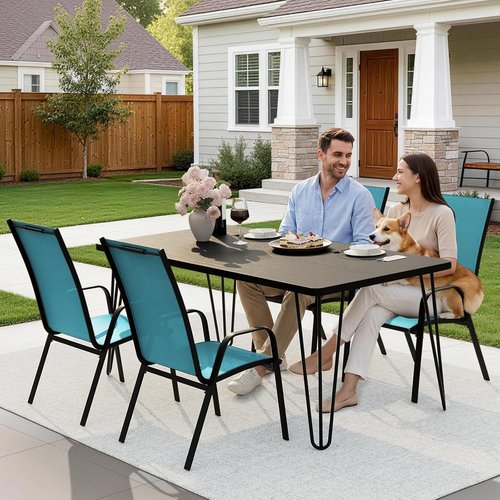 JEAREY Patio Dining Chairs Set of 4 - Outdoor Stackable Furniture for Lawn & Garden - Peacock Blue