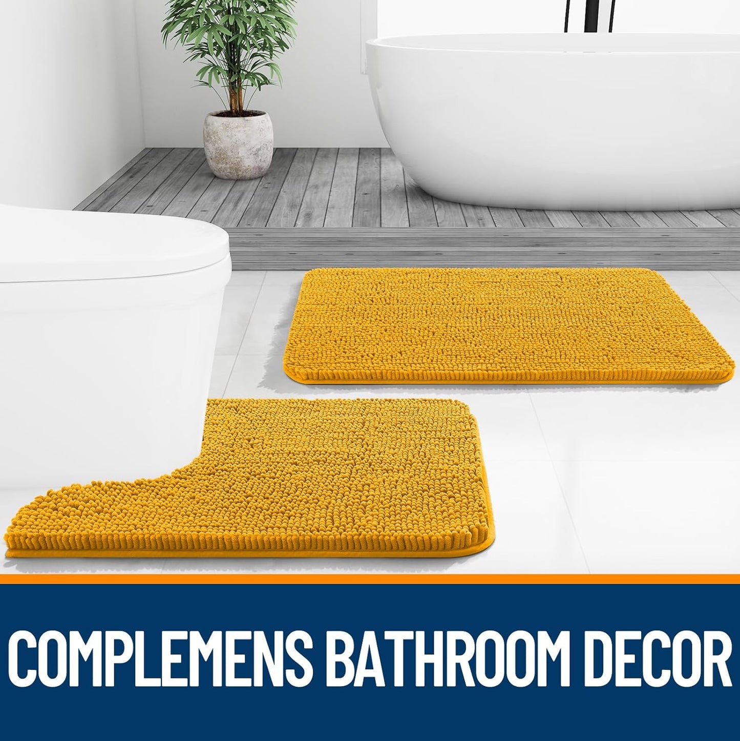 OLANLY Bathroom Rugs - Extra Soft Chenille Bath Mats | 30x20, Quick Dry, Machine Washable, Golden Yellow