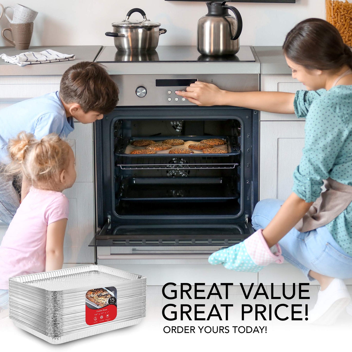 Stock Your Home Aluminum Pans - 15 Pack Disposable Aluminum Foil Trays - Reusable Nonstick Baking Sheets - 16 Inch x 11 Inch