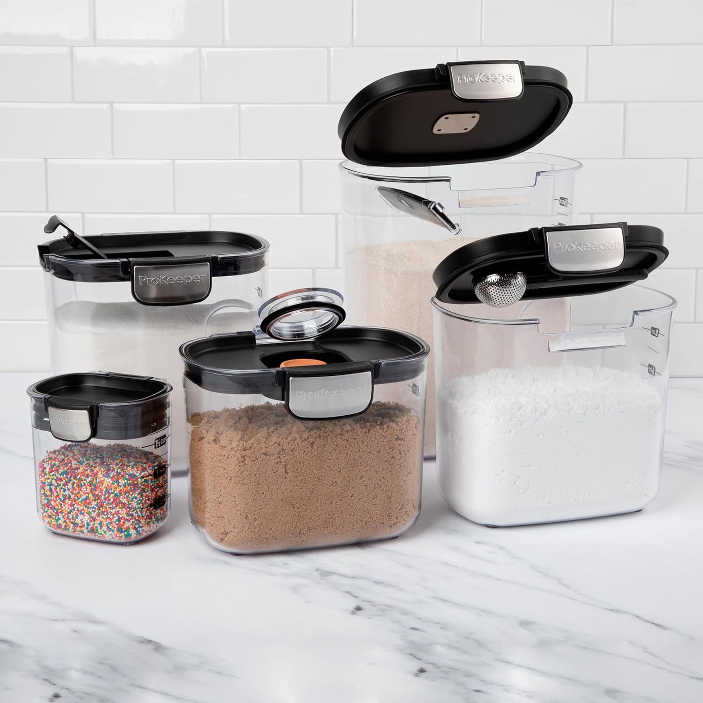ProKeeper+ Airtight Food Storage Container Set - Clear Plastic Canisters with Magnetic Accessories | 9-Piece Black Set