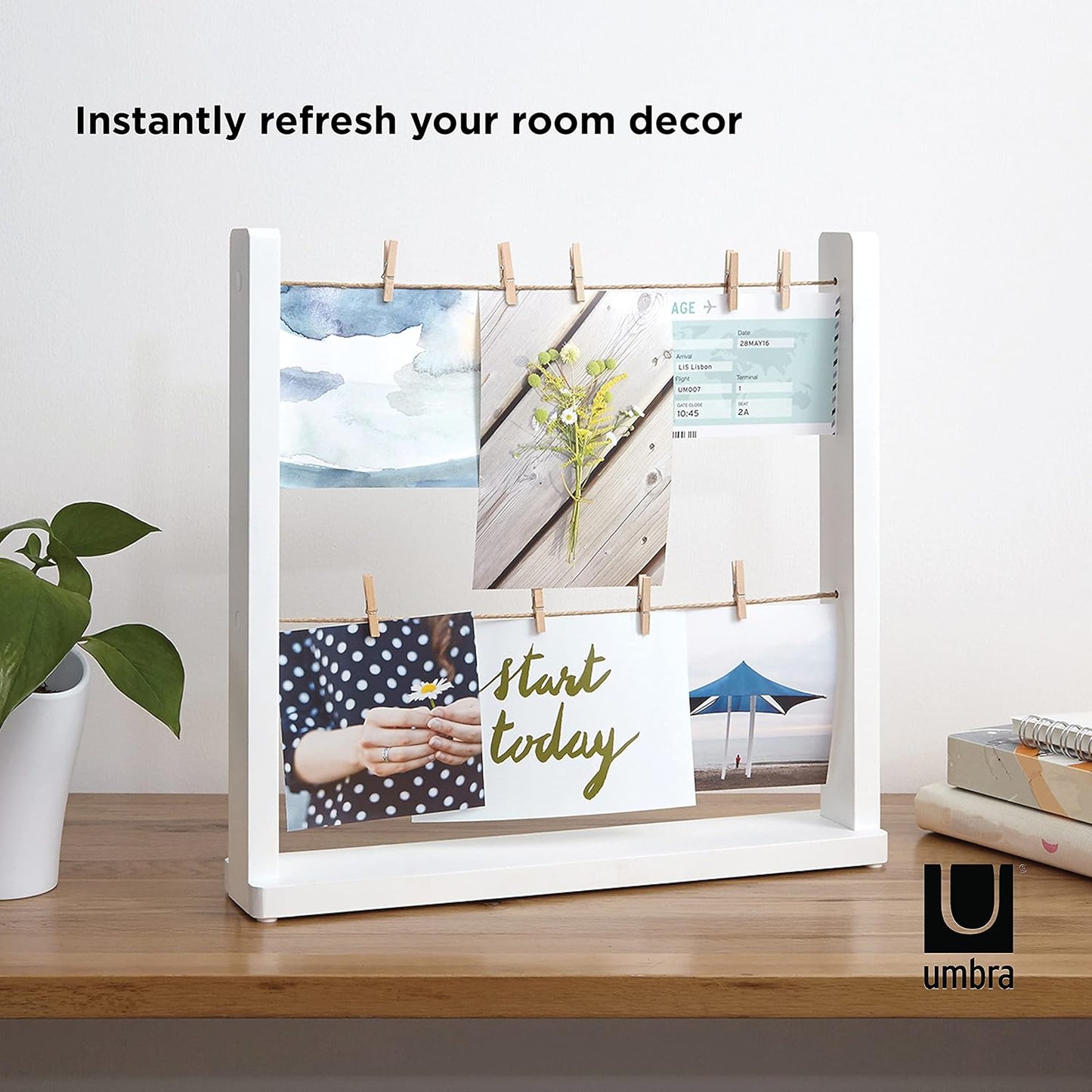 Umbra Hangit Desk Photo Display - White Desktop Organizer for Pictures & Memories