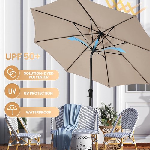 Ayge 9FT Large Outdoor Patio Umbrella - UV Resistant, Easy Tilt & Crank, Heavy-Duty Fiberglass Ribs, Beige