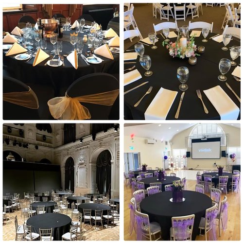 JALANCY 4 Pack Round Tablecloth 90 Inch Black Polyester Washable Fabric Table Covers for Wedding Dining Table Buffet Parties Banquet Decor