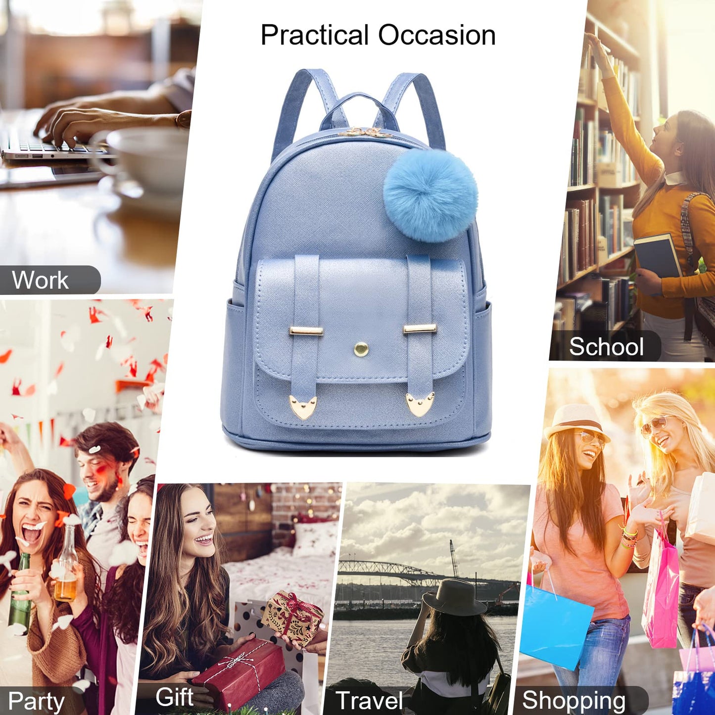 Girls Cute Mini Backpack Purse Fashion School Bags PU Leather Casual Backpack for Teens Women (Bright Blue)