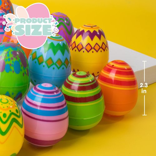 JOYIN 144 Pcs Plastic Printed Bright Easter Eggs 2.3" Tall for Easter Hunt, Basket Stuffers Fillers, Classroom Prize Supplies, Filling Treats and Party Favor