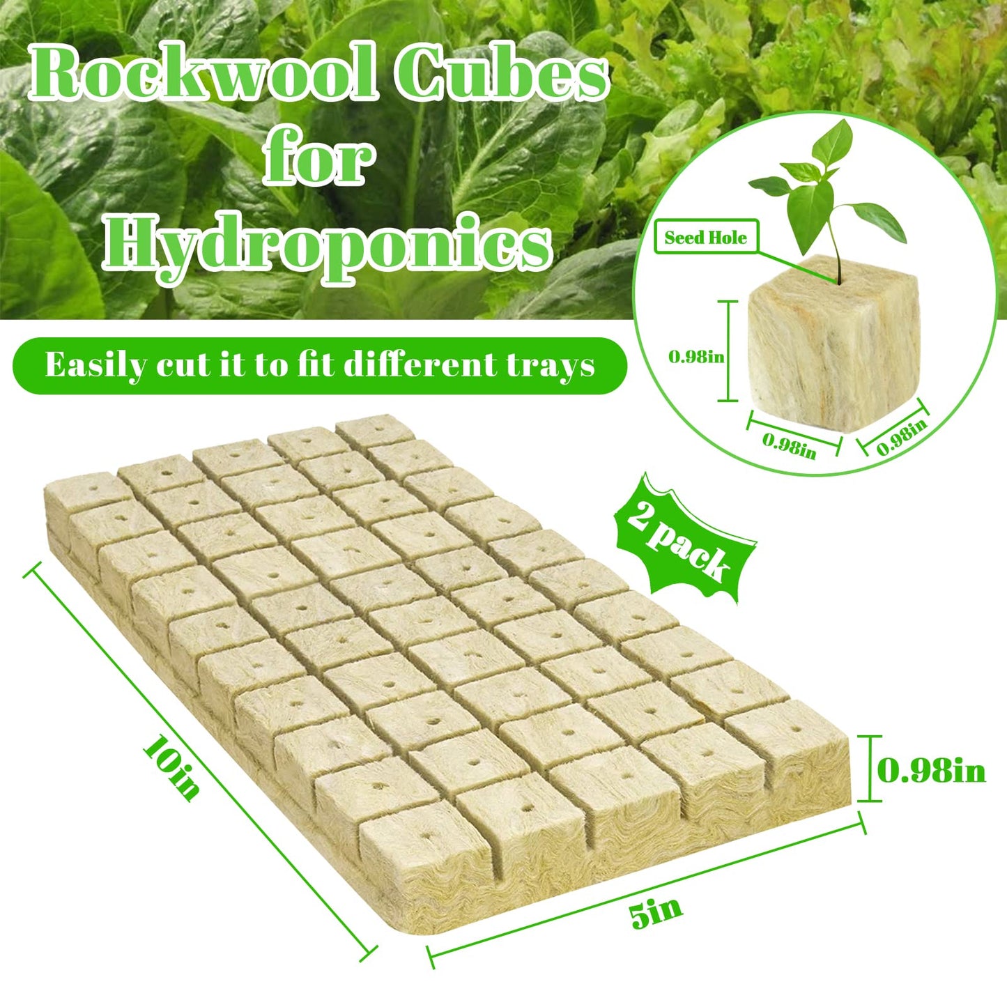 Legigo 1 Inch Rockwool Cubes Seed Starter Plugs for Hydroponics, RockWool Planting Grow Cubes for Hydroponic Tower Garden Soilless Cultivation Plants Germination Cutting Clone (2 Sheet, 100 Plugs)