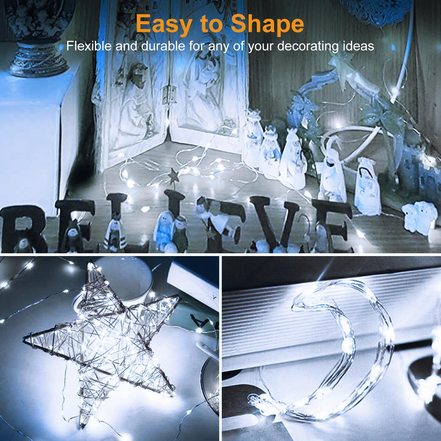 btfarm 24 Pack Fairy Lights Battery Operated, 3 Modes 7ft 20 Led Twinkle Lights, Mini Bulk String Lights Waterproof Silver Wire for Mason Jars Christmas Wedding Vases Centerpiece Decor, Cool White