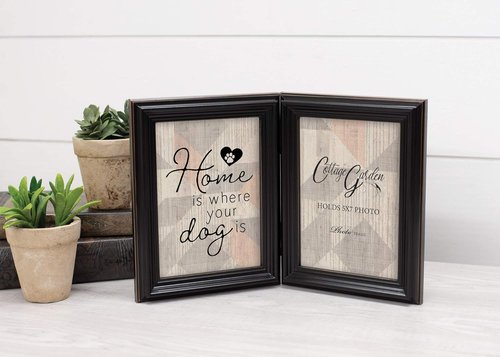 Cottage Garden Double Tabletop Photo Frame - Black Woodgrain Design Holds Two 5x7 Photos