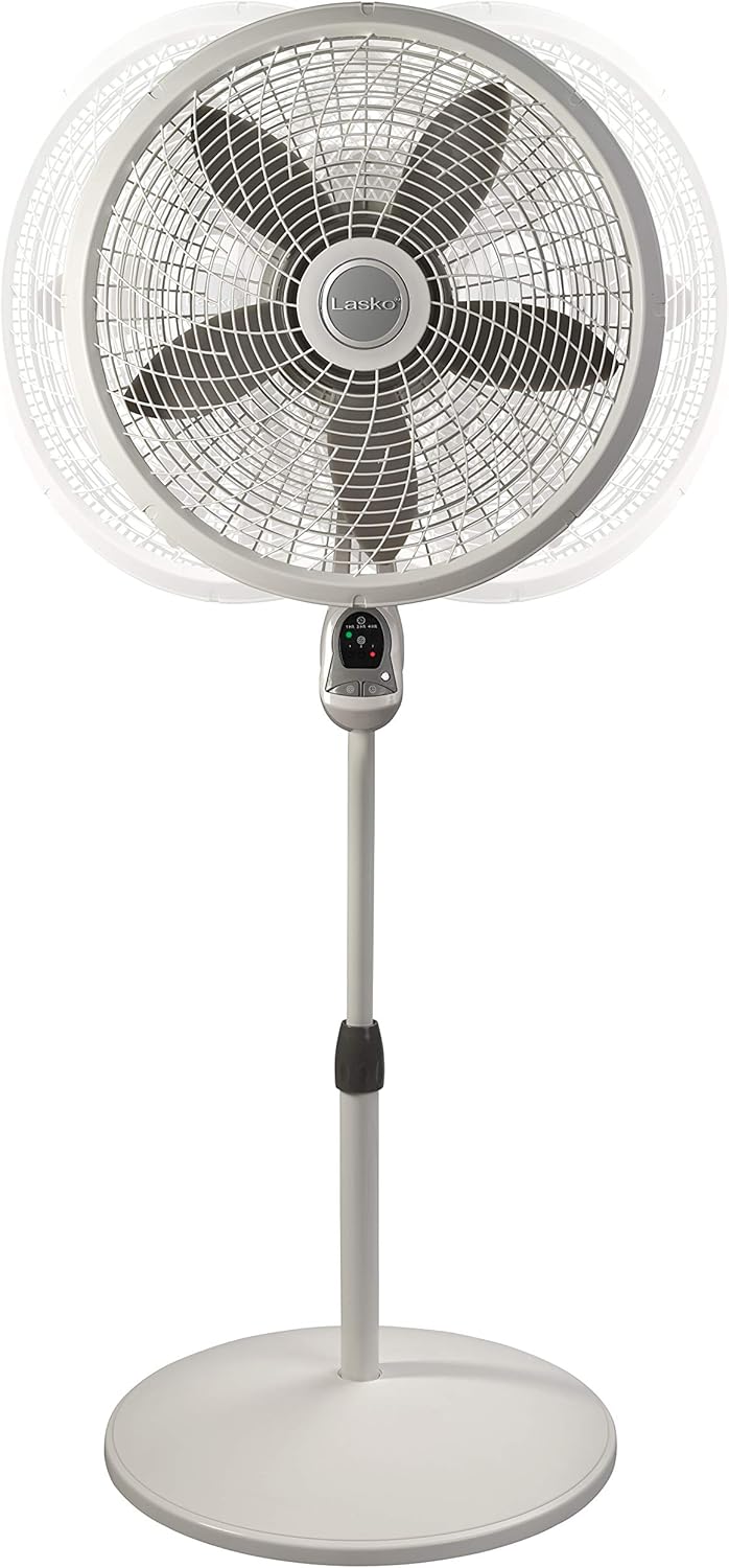 Lasko Cyclone Pedestal Fan, Adjustable Height, Remote Control, Timer, 3 Speeds, for Bedroom, Kitchen, Office and Living Room, 18", White, 1885, Large