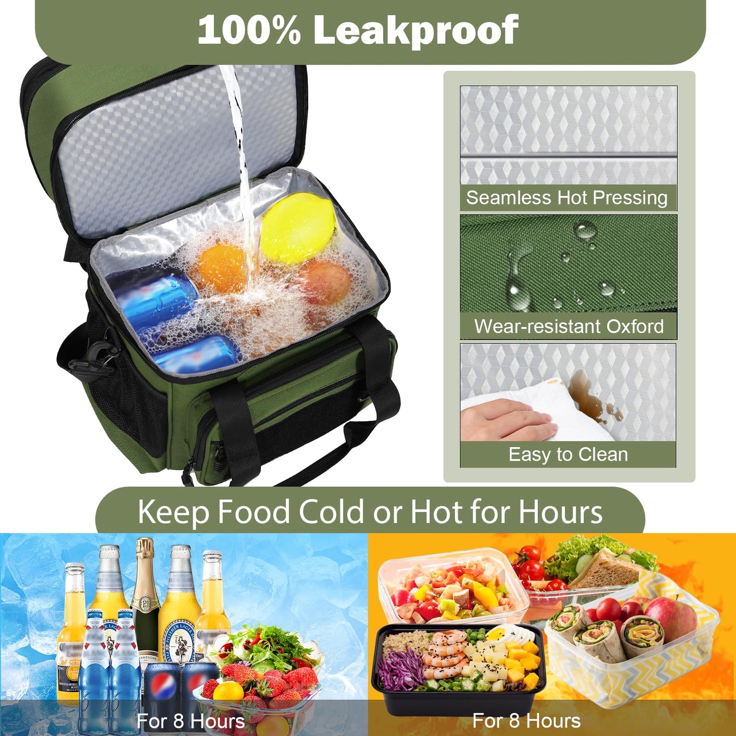 GLENKEY Tactical Lunch Box Cooler Bag - Expandable Insulated Lunch Bag for Men Women - XLarge Lunchbox for Adults Work Shifts Outdoor Trips Army Green 22L
