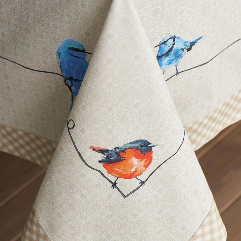 Maison d' Hermine Table Cloth Rectangle Table 100% Cotton 60 x 120 Inches Tablecloth Reusable Decorative for Dining Kitchen Room Farmhouse Home Gifts for Mothers Day Spring Summer - Birdies on Wire