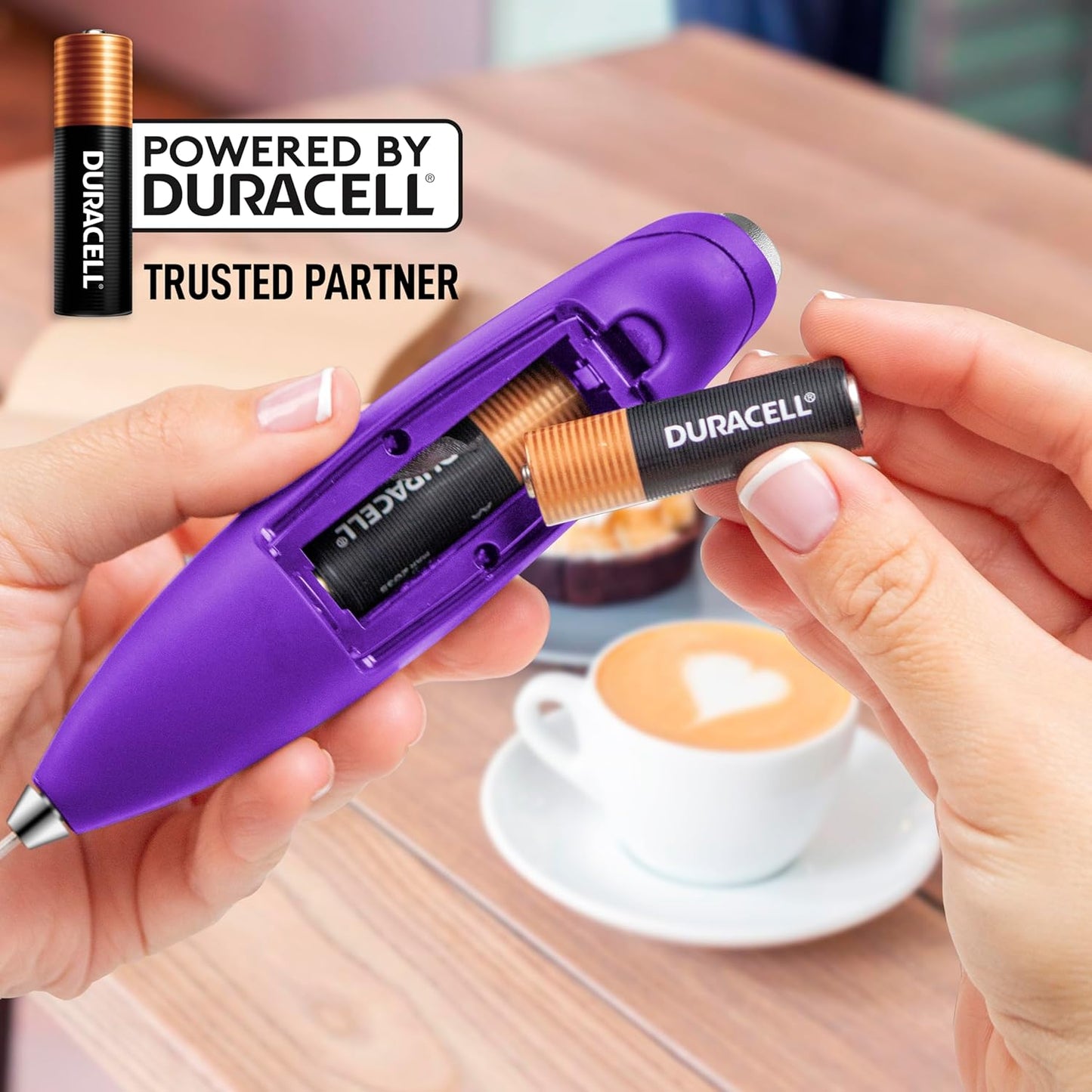 Zulay Kitchen Milk Frother Wand - Ultra Fast Handheld Drink Mixer with 4 AA Batteries | Perfect for Coffee, Lattes & Cappuccino - Grape Color
