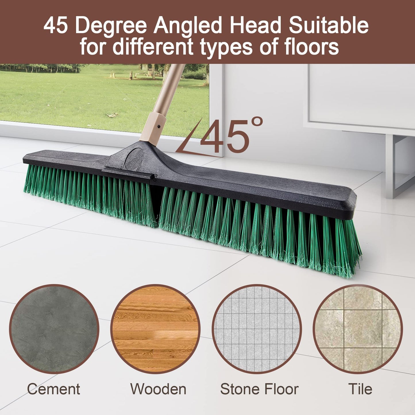 Eyliden Heavy Duty Push Broom 24" - Garage Sweeper Shop Brooms with 66" Long Handle, Outdoor Stiff Bristles Concrete Push Broom for Sidewalk Driveway Yard Patio Deck Warehouse Sweeping, Sweep Snow