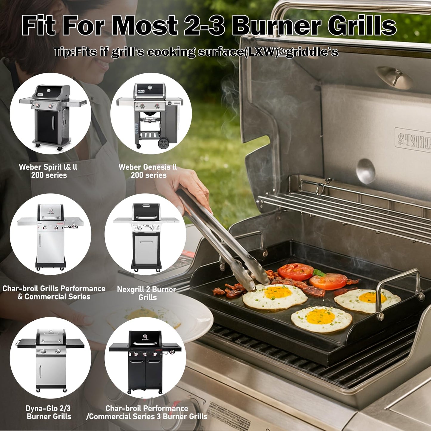 Nonstick Nanoceramic Griddle Plate, Pre-Seasoned Heavy-Duty Flat Top Insert, Universal Outdoor Cooking Griddle for Gas Grill/Charcoal/Gas Stove, Camping, Tailgating, Parties & Backyard BBQ, 17"x13"