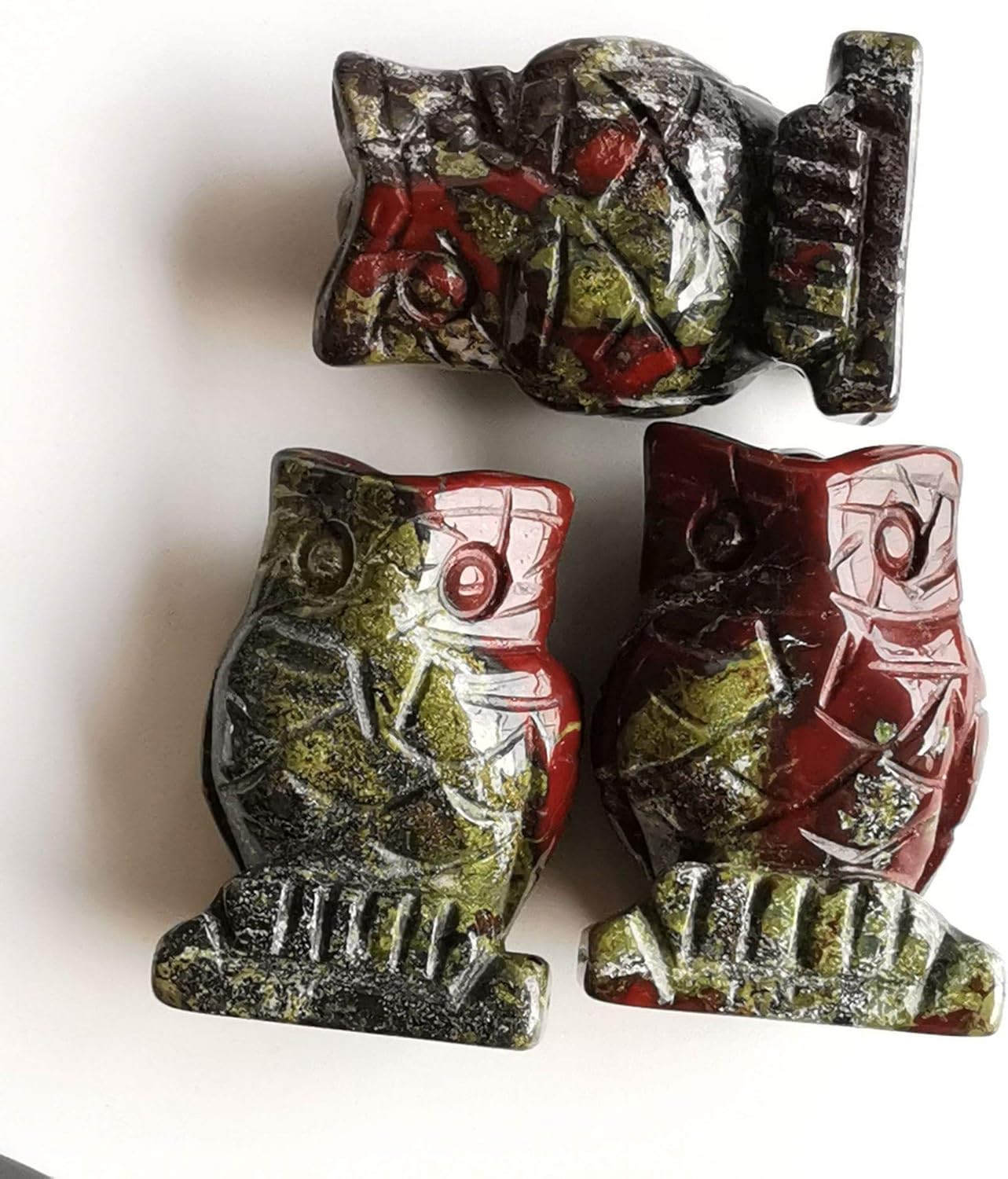 Regine Switzerland Dragon Bloodstone Owl Sculpture - Healing Reiki Pocket Stone Figurine Decor