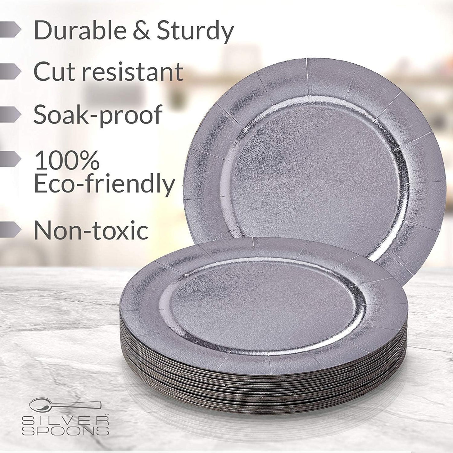 Elegant Silver Disposable Charger Plates Set - 10 Heavy Duty 13” Dinner Plates for Fine Dining & Celebrations