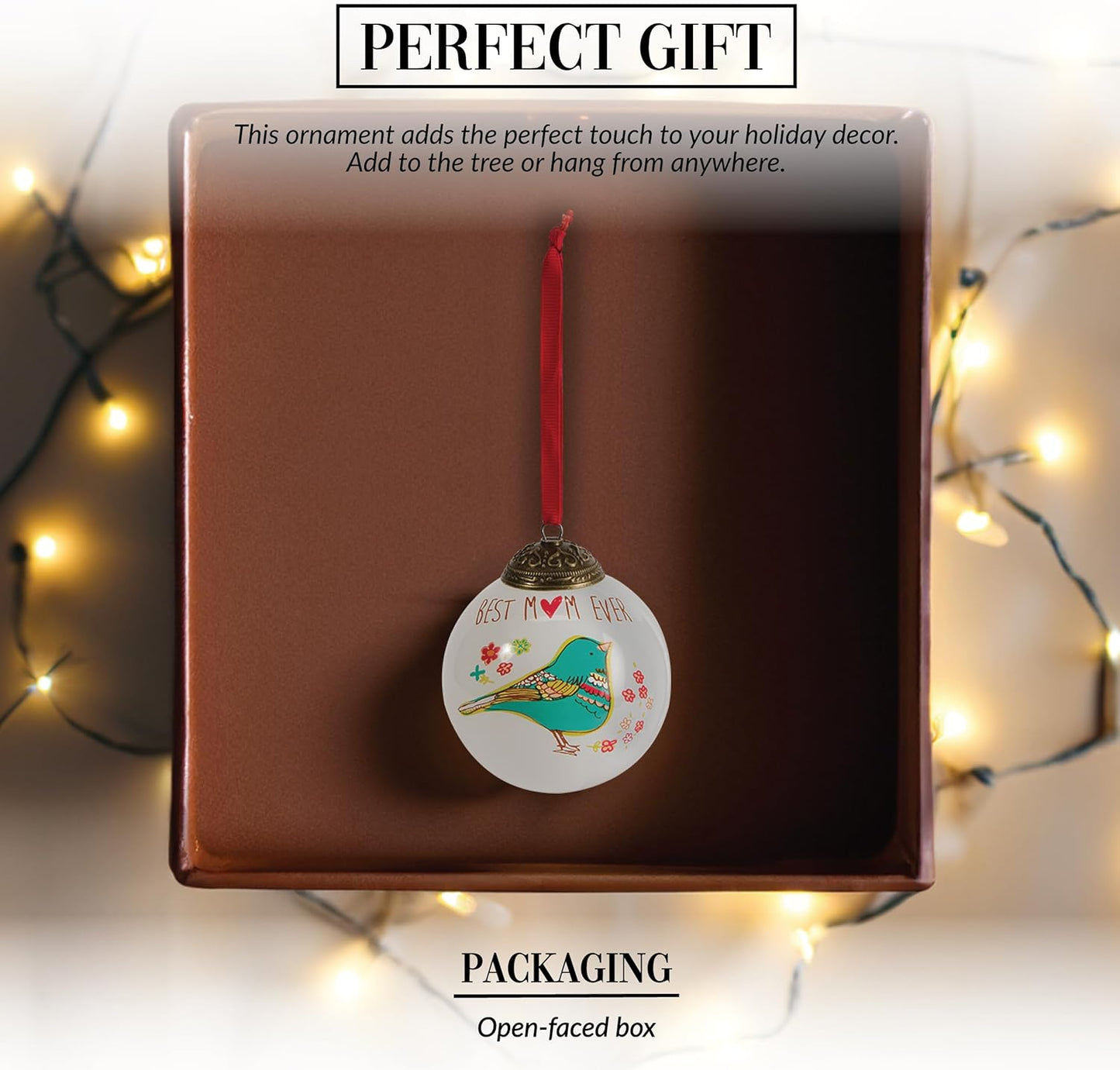 Best Mom Ever Teal Bird Floral Glass Ornament - Pavilion Gift Company 54026