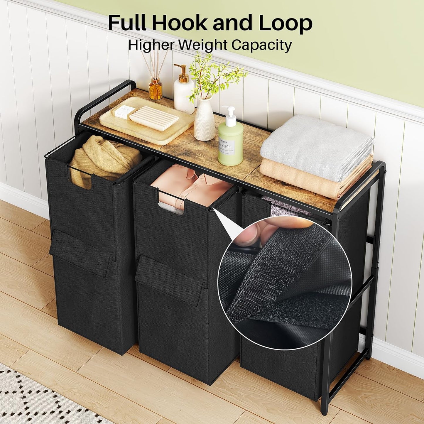 Kitstorack Laundry Hamper - 3-Section 51 Gallon Organizer for Efficient Laundry Room Storage