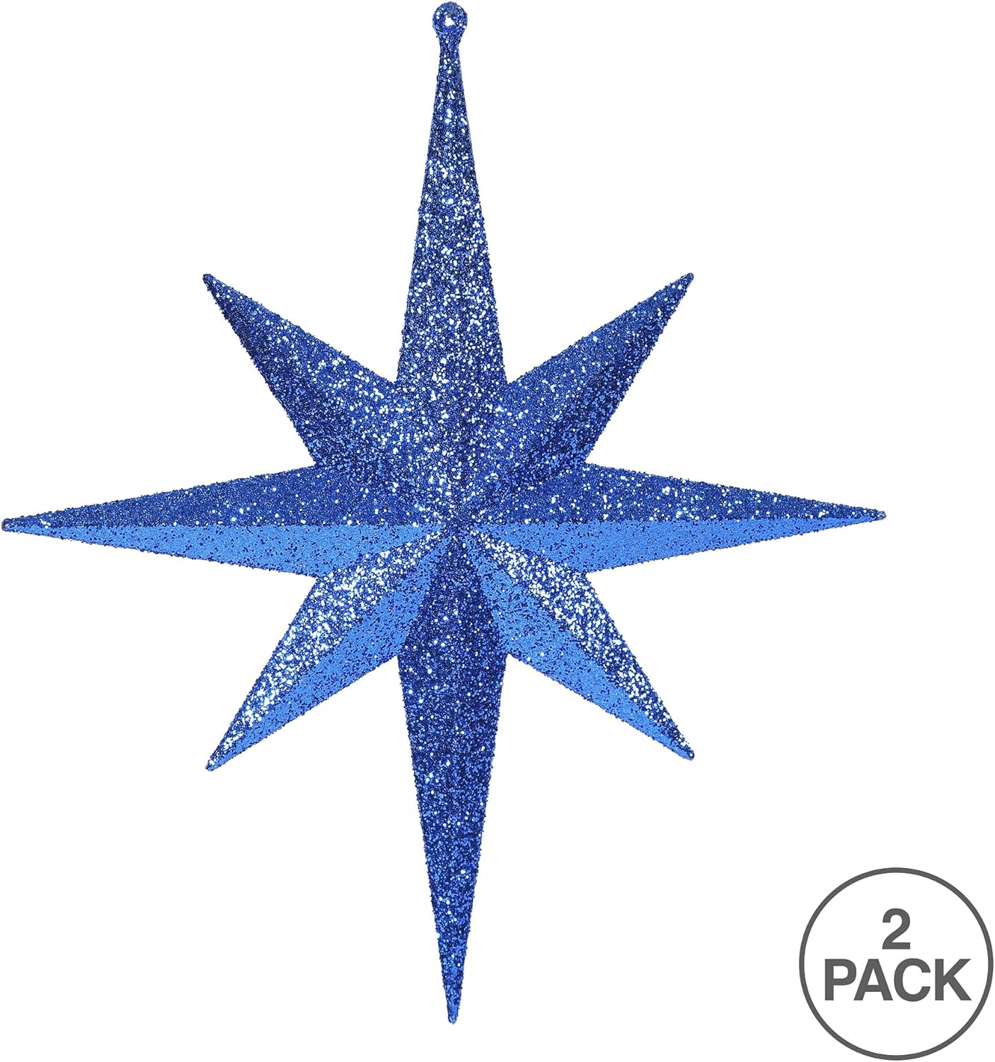 Vickerman Blue Iridescent Glitter Bethlehem Star Christmas Ornament - 12” (Set of 2)