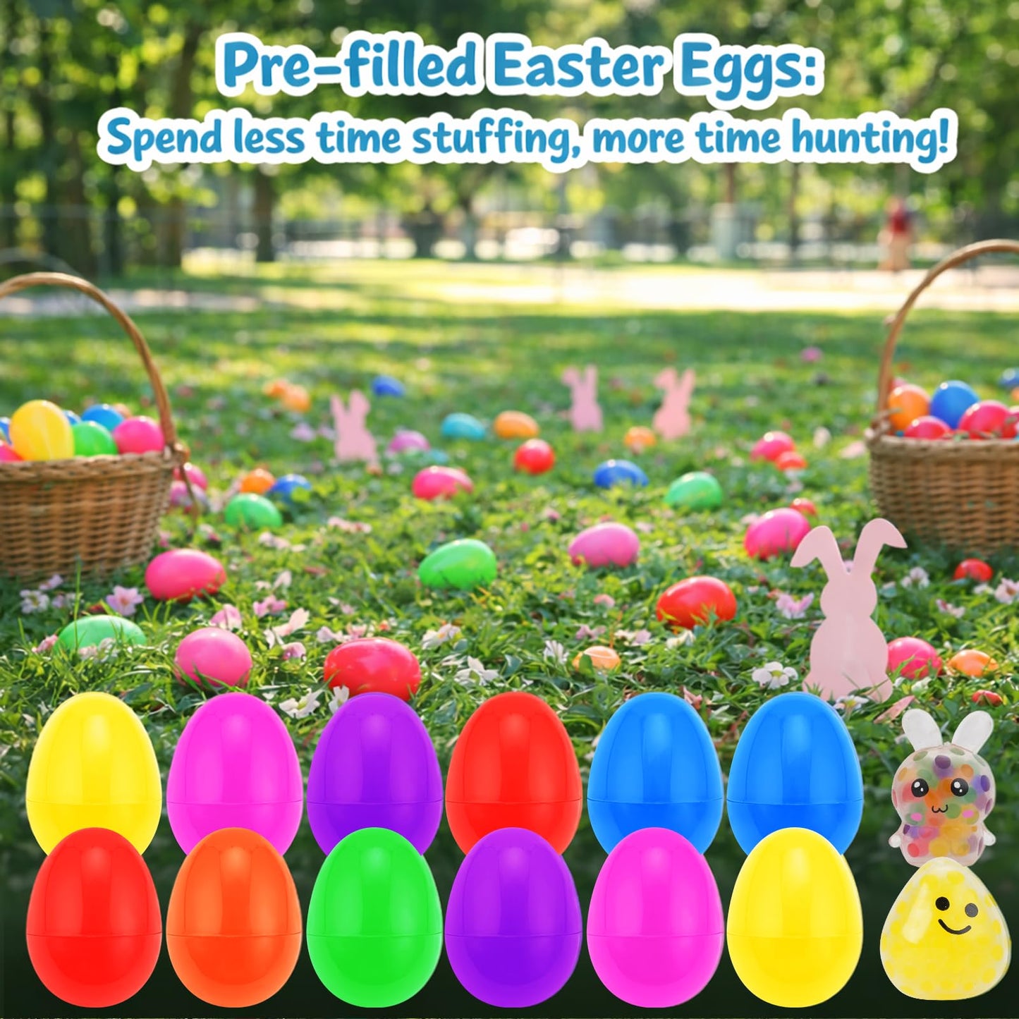 Mljsh 12 Pack Prefilled Easter Eggs with Squeeze Toys Inside, Easter Basket Stuffers Easter Egg Fillers, Gift Exchange and Party Favors