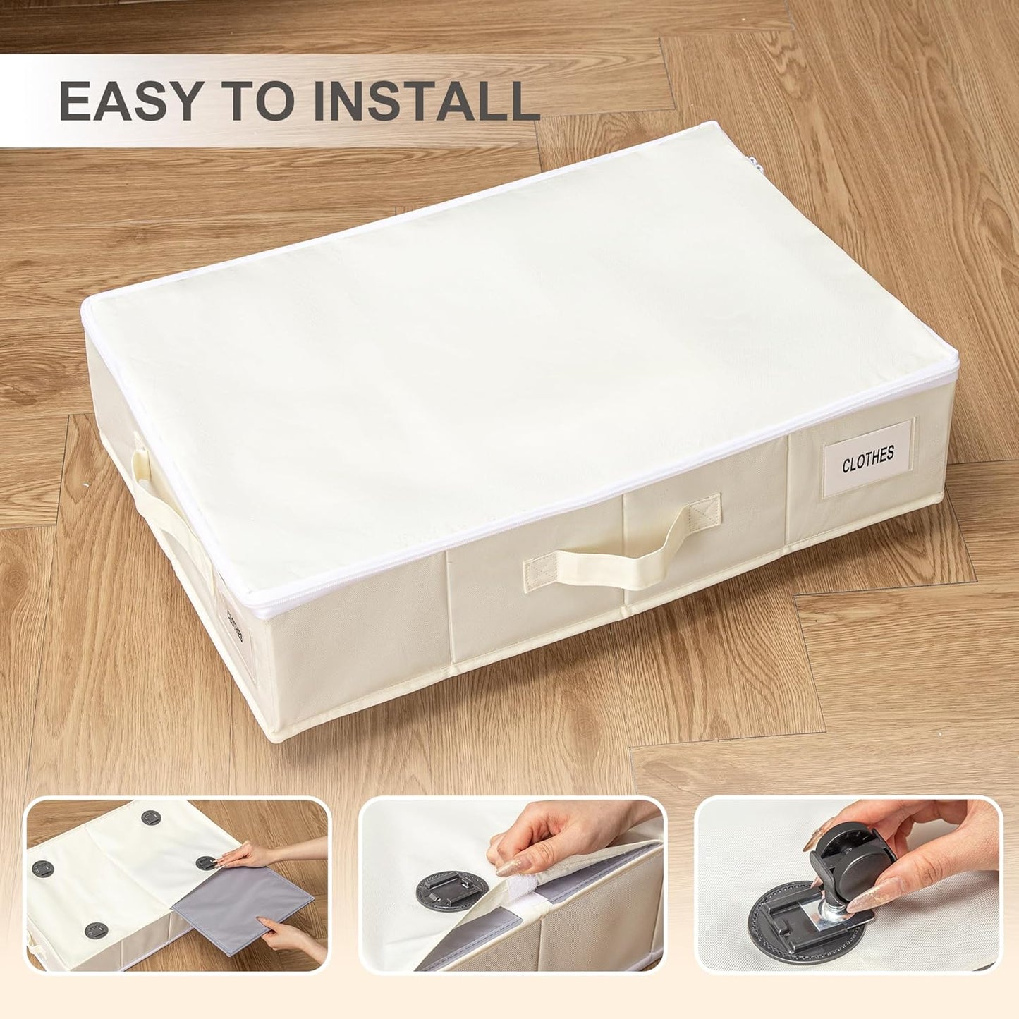 Vincona Under Bed Storage Containers - 2 Pack Rolling Organizers with Label Holders for Clothes & Shoes | Beige (30.71"x15.7"x7.28")