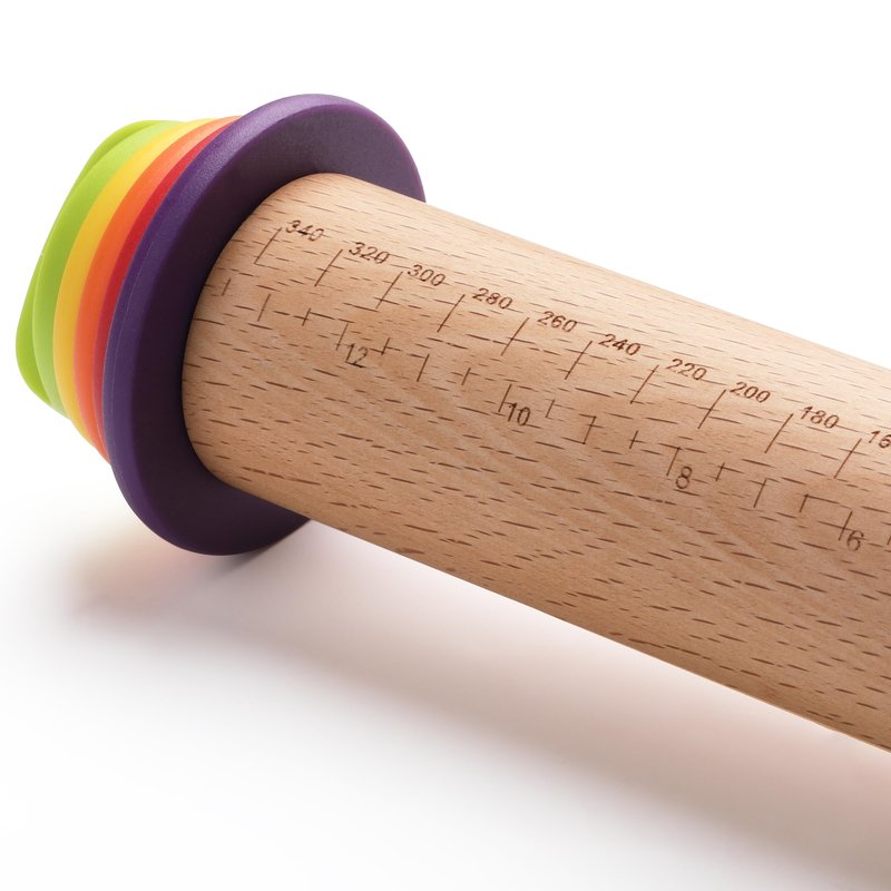 BAMBOO LAND- Adjustable Rolling Pin with Thickness Rings for Baking, 13.8", 4 Colorful Thickness Rings (2-10 mm or 1/16"-3/8"), Wood Rolling Pins for Baking, Bread, Pizza Doughs