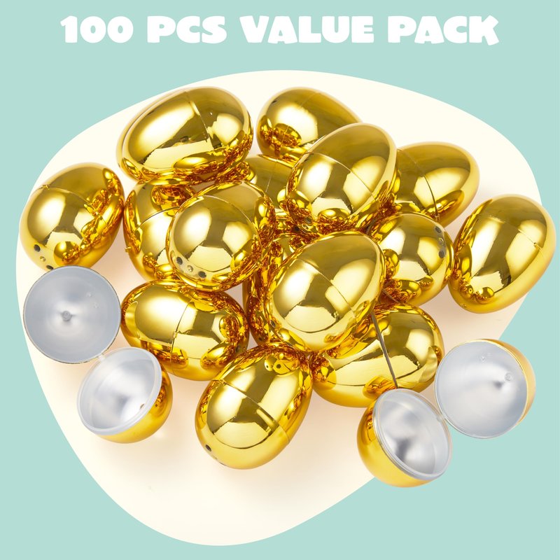 JOYIN 6Pcs Gold Easter Eggs, 2.3" Metallic Plastic Empty Eggs Fillable for Easter Hunt Supplies, Basket Stuffers, Toys Filling Treats, Party Favor