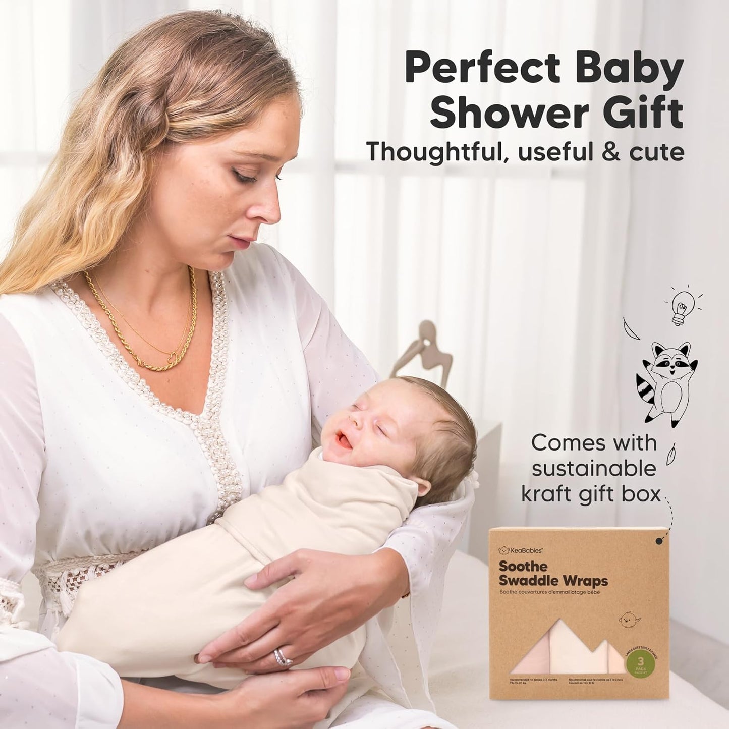 Skiennix Organic Baby Swaddle Sleep Sacks - Soft & Snug for Newborns 3-6 Months | 3-Pack, Angelic Color