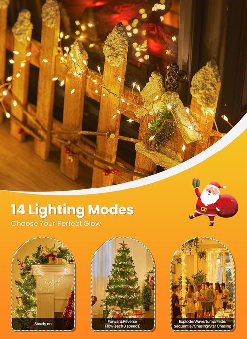 Flowing Fairy Lights - 10FT 388LED Waterproof Twinkle String Lights | 14 Modes for Indoor Christmas Decor