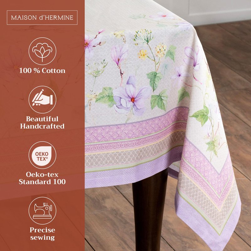 Maison d' Hermine Table Cloth Rectangle Table 100% Cotton 70 x 90 Inches Tablecloth Reusable Decorative for Dining Kitchen Room Farmhouse Home Gifts for Mothers Day Spring Summer - Magnolia Mornings