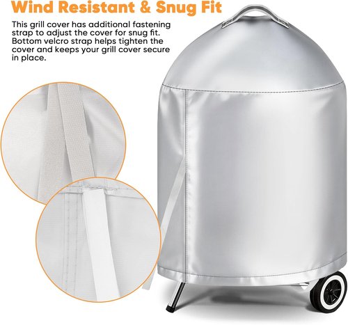 iCOVER Grill Cover - Heavy Duty Waterproof Protection for 22-Inch Weber Charcoal Kettle Grills | Silver