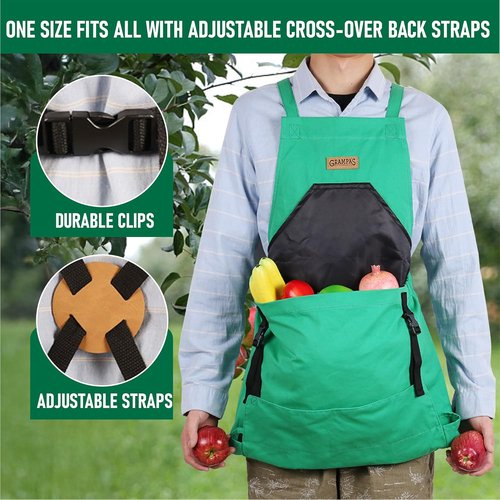 Grampa's Garden Apron - Cross Back Gardening Apron With Pockets | Durable Harvest Apron with Large Kangaroo Pouch