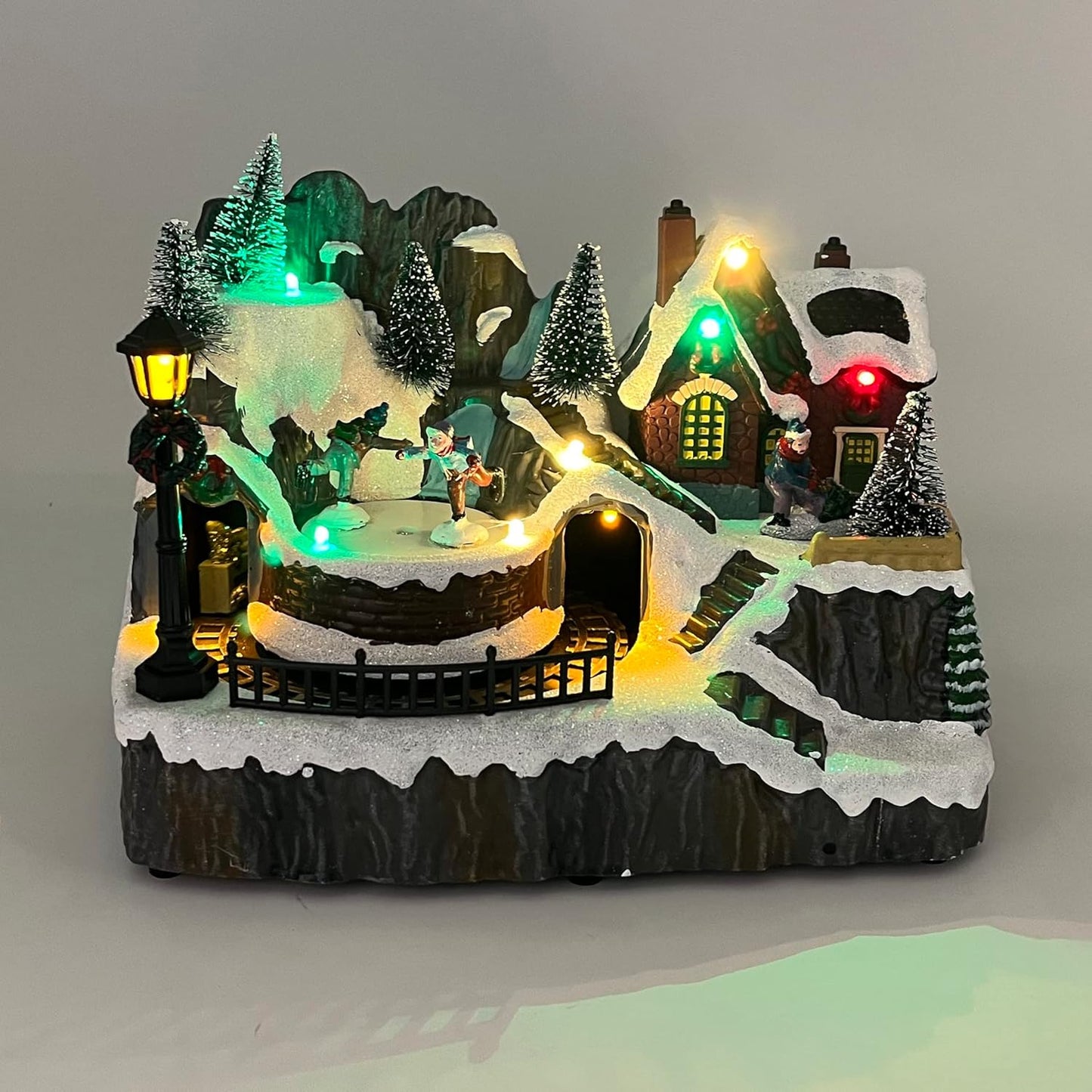 allgala Christmas Village House Crafted Polyresin Christmas House Collectable Figurine with USB and Battery Dual Power Source-Moving Train and Santa-XH93447