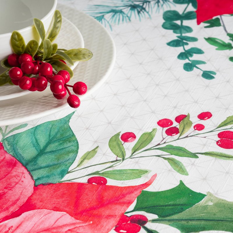 Maison d' Hermine Table Cloth Rectangle Table 100% Cotton 70 x 90 Inches Fall Tablecloth Reusable Everyday Use for Thanksgiving Christmas Decorations Dining Farmhouse Party (Poinsettia Christmas)
