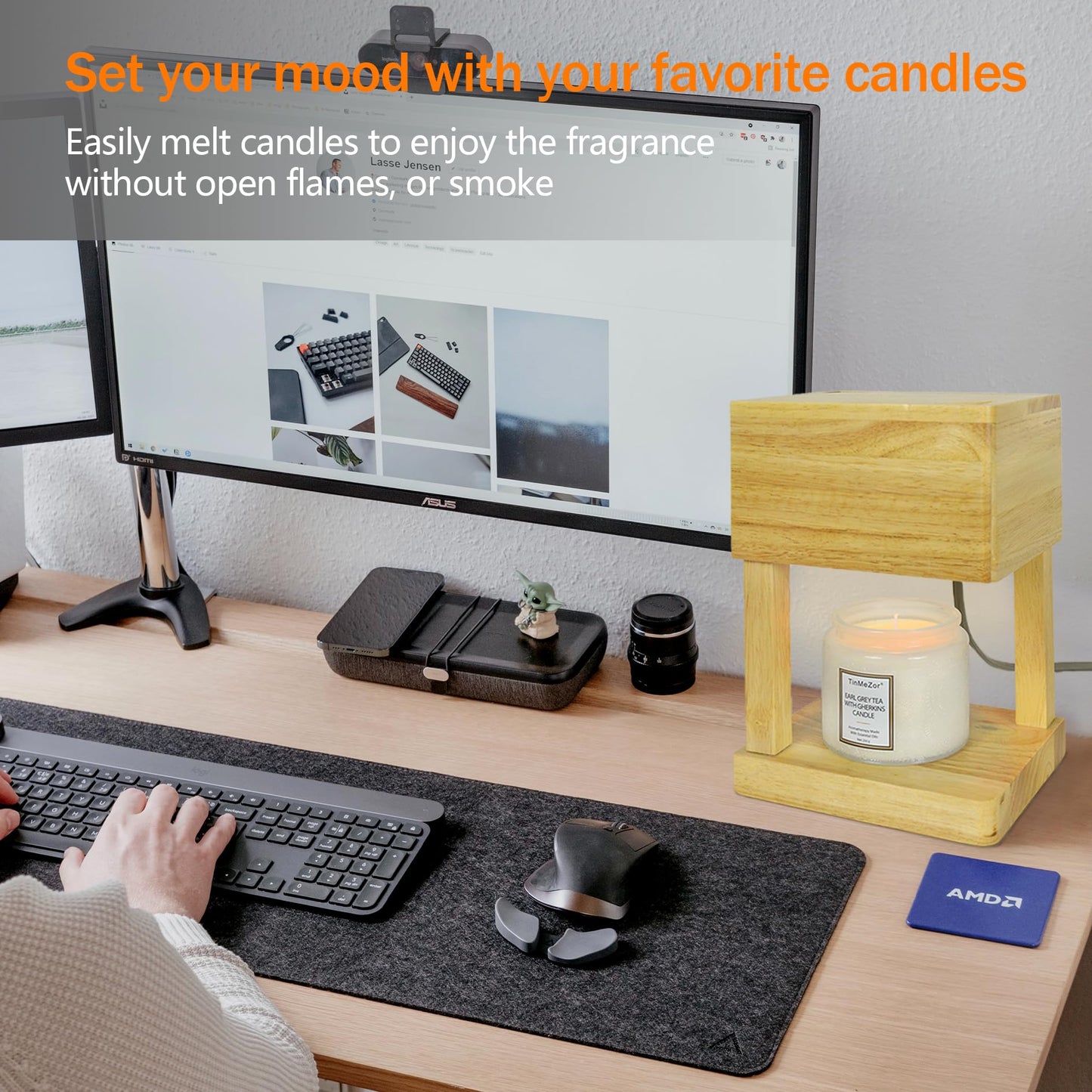 LALISU Candle Warmer Lamp Lantern for Top-Down Candle Melting, Candle Lamp with Timer & Dimmer for Wax Melting, Electric Candle Melter for Home Decor, with 2 Bulbs, Jar Candles (Wood)