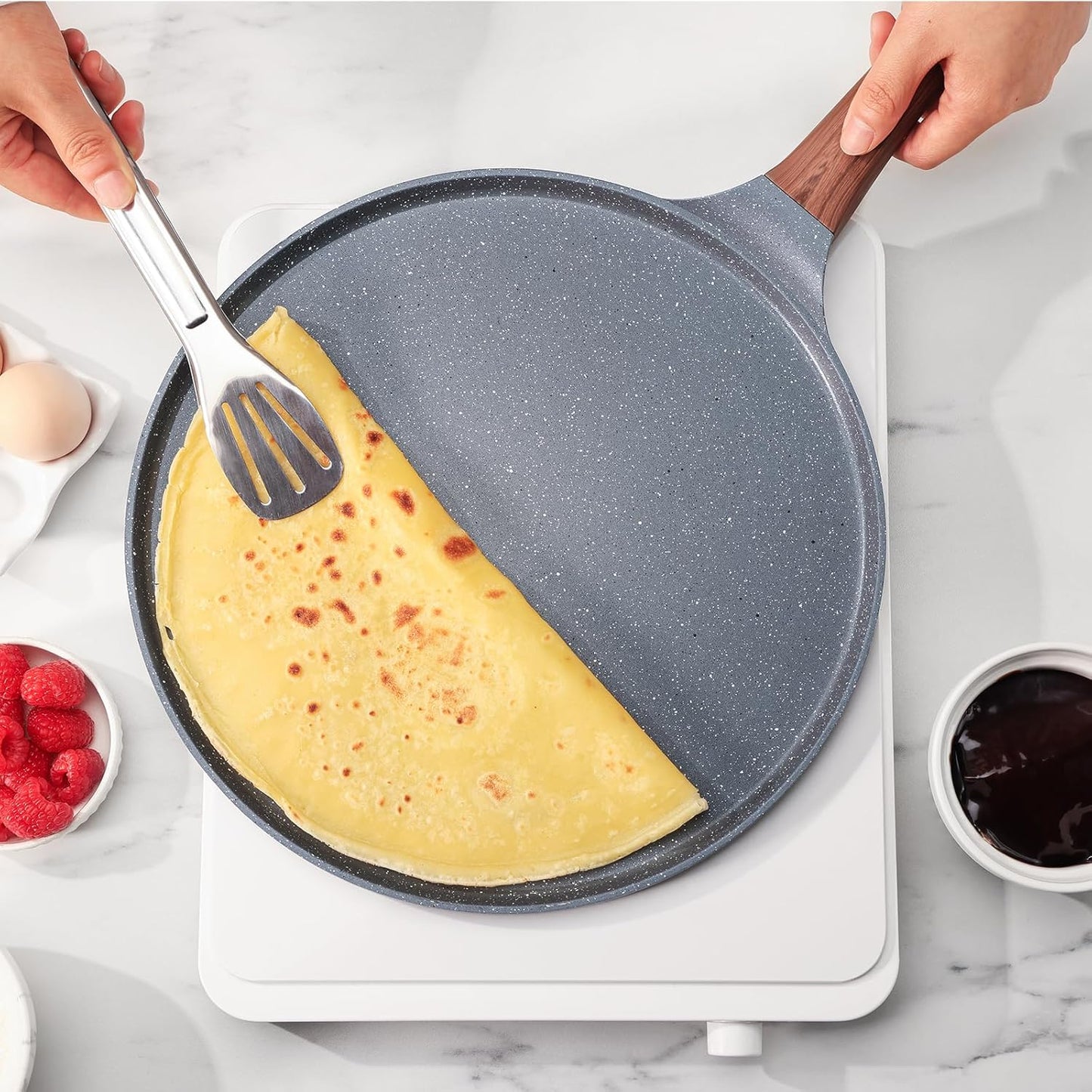 SENSARTE Nonstick Crepe Pan - 10-Inch Swiss Granite Coating Tawa Griddle with Stay-Cool Handle | Induction Compatible