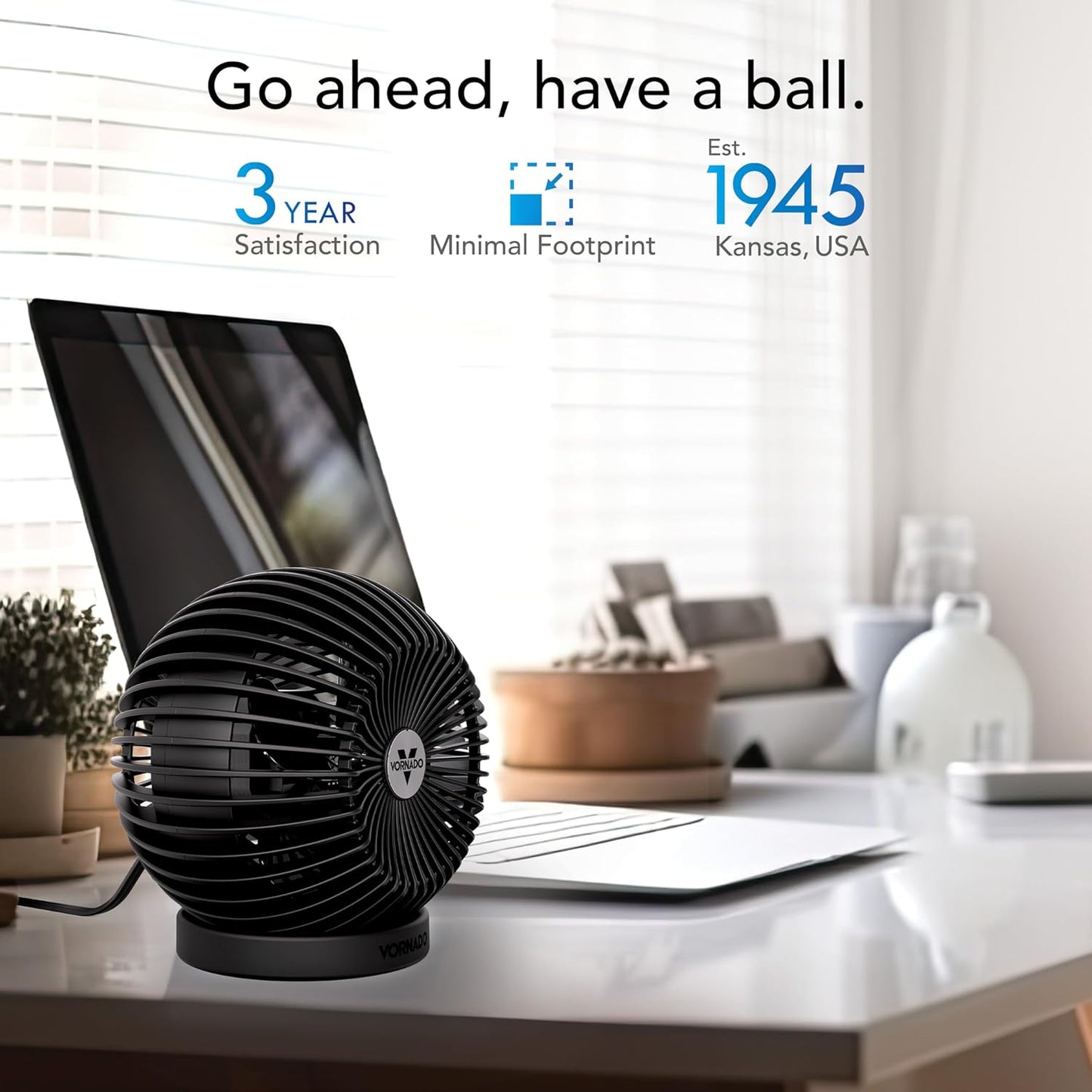 Vornado SPHERE Personal Fan - Quiet Operation & Targeted Airflow | 2 Speed Settings, Black