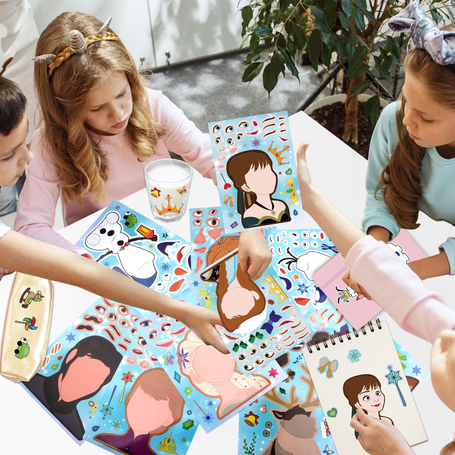 36Pcs Frozen Party Favors Stickers, Make Your Own Stickers for Kids Make a Face Sheets, Fun Gifts for Kids Birthday Party Supplies Mix and Match Sticker Bday Party Favor Decorations for Girls