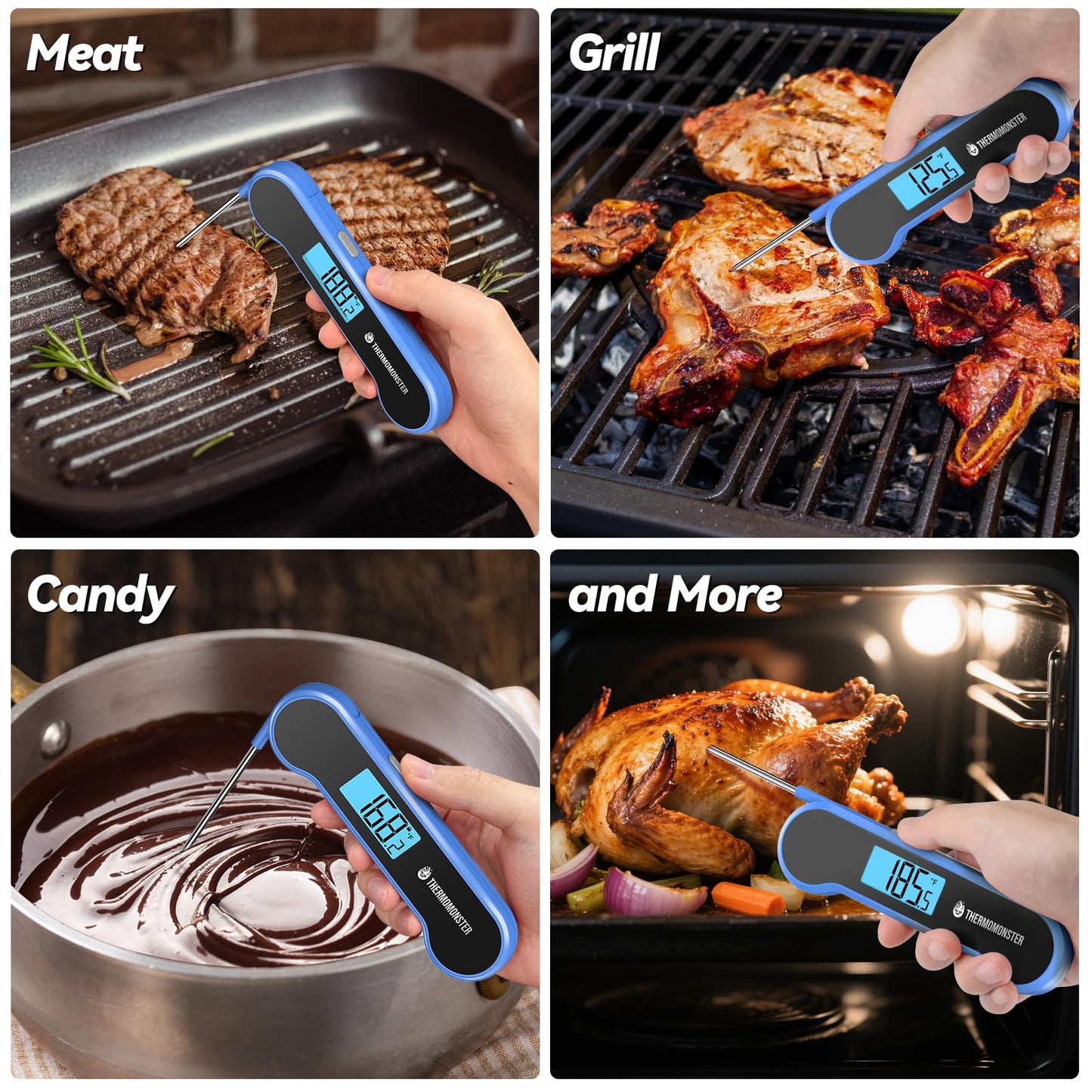 0.5 Sec Instant Read Meat Thermometer Digital with ±0.5℉ Precision, Food Thermometer for Cooking Kitchen Gadgets, Oven Grill Candy BBQ Essentials Accessories, Gifts for Him Dad Men Birthday, Blue