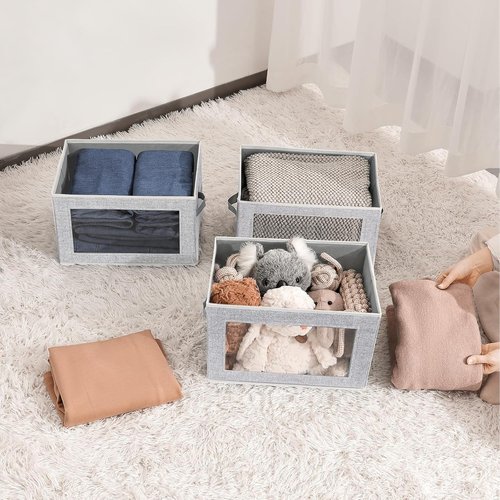 Homsorout Fabric Storage Bins - 3-Pack Foldable Storage Cubes with Lids & Windows for Home & Office