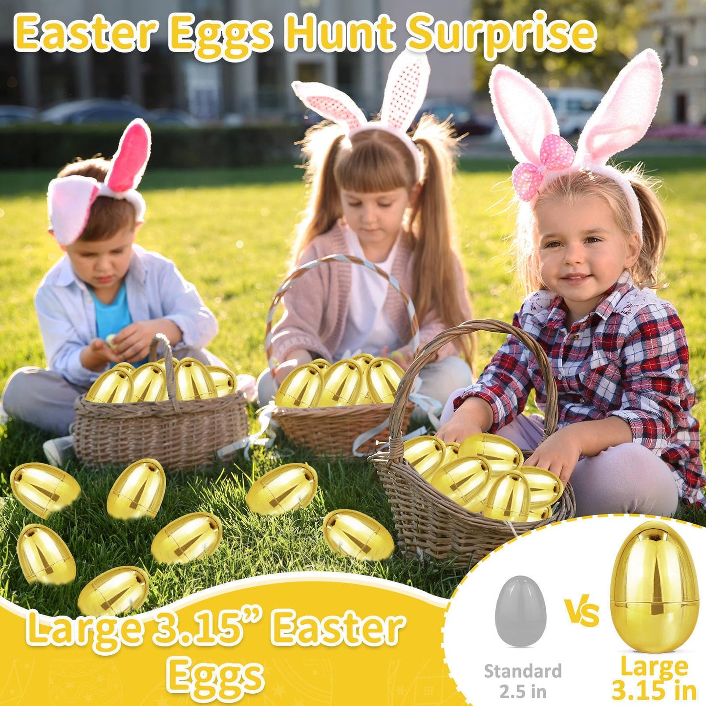 12 Pack 3.15" Large Golden Easter Eggs Empty, Shiny Metallic Plastic Easter Eggs Fillable Surprise Gold Eggs for Easter Basket Stuffers Fillers Easter eggs Hunt Party Favor Classroom Prizes Supplies