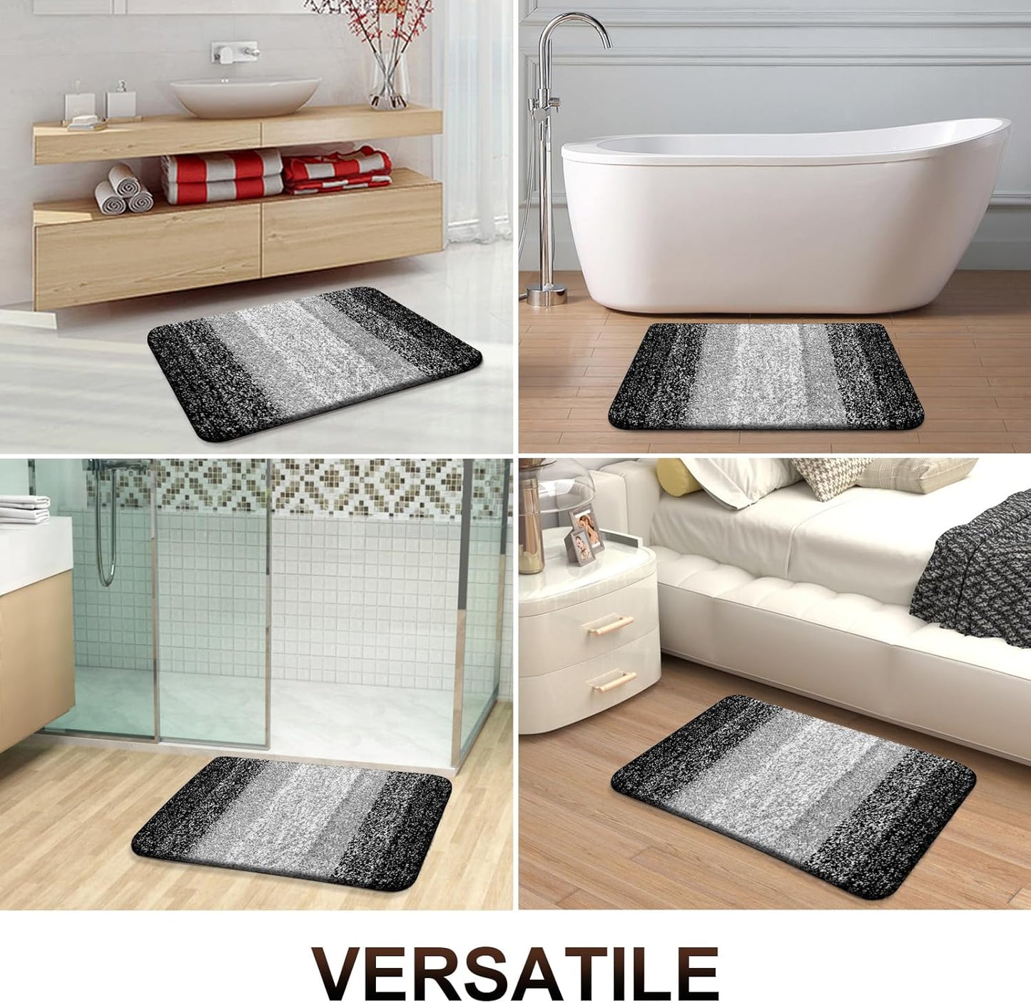 OLANLY Large Bathroom Rugs - Extra Soft Microfiber Mat | Quick-Dry, Machine Washable, Black 50x30
