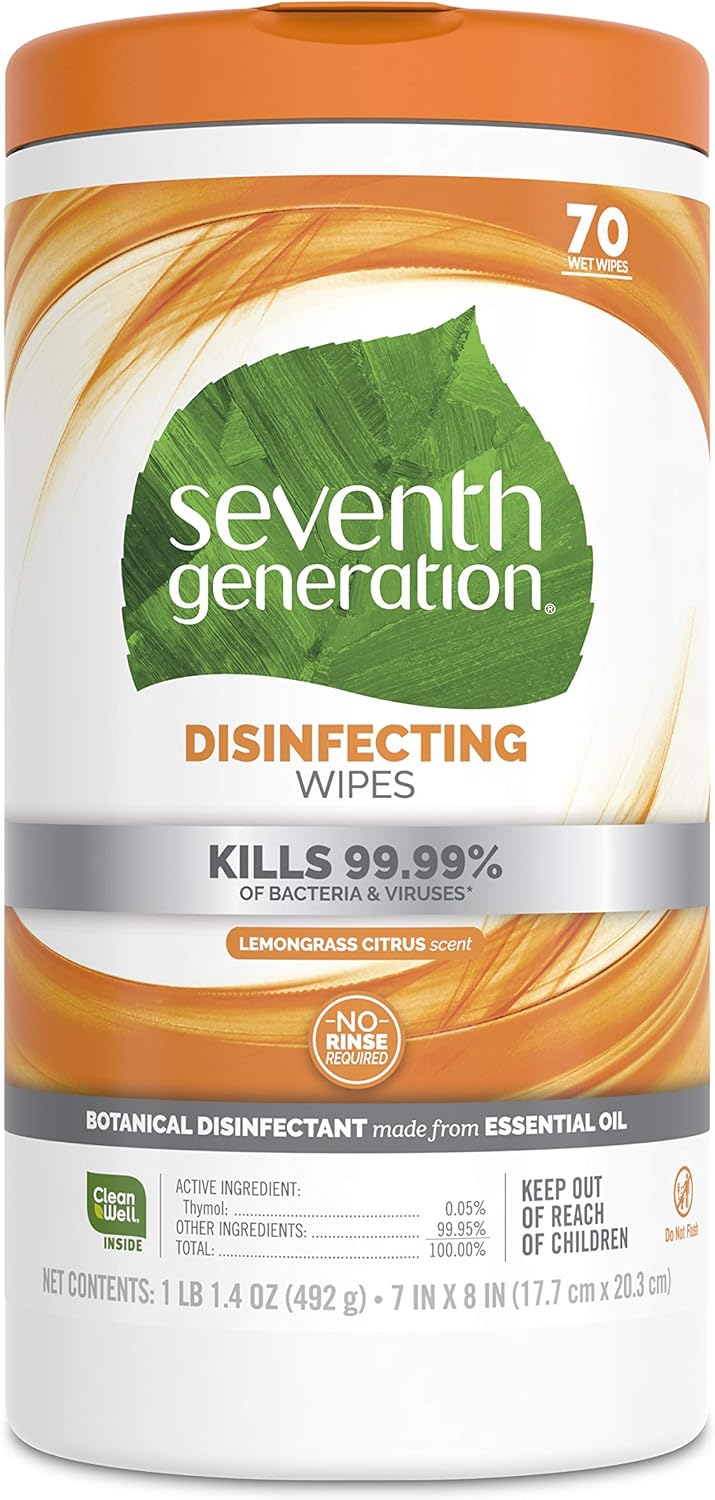 Seventh Generation Disinfecting Multi-Surface Wipes - Botanical Formula, 70 Count | Pack of 6